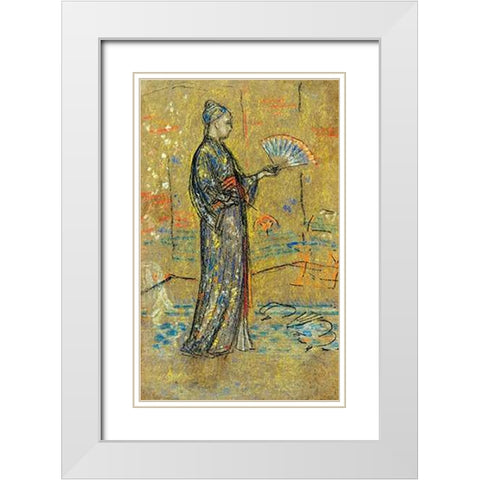 A Japanese Woman Painting A Fan 1872 White Modern Wood Framed Art Print with Double Matting by Whistler, James McNeill