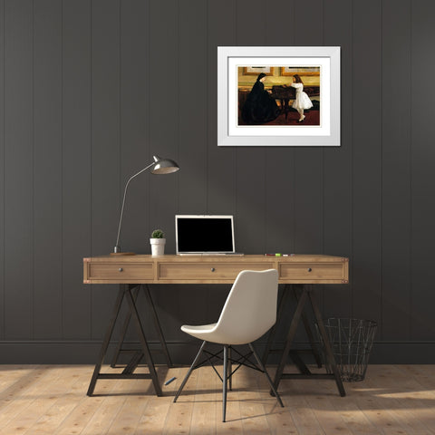 At The Piano White Modern Wood Framed Art Print with Double Matting by Whistler, James McNeill