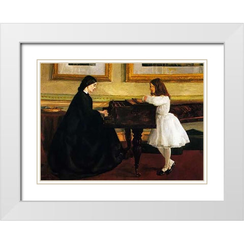 At The Piano White Modern Wood Framed Art Print with Double Matting by Whistler, James McNeill