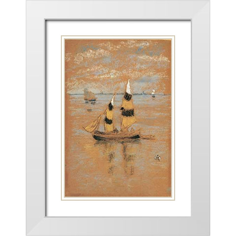 Fishing Boats 1880 White Modern Wood Framed Art Print with Double Matting by Whistler, James McNeill