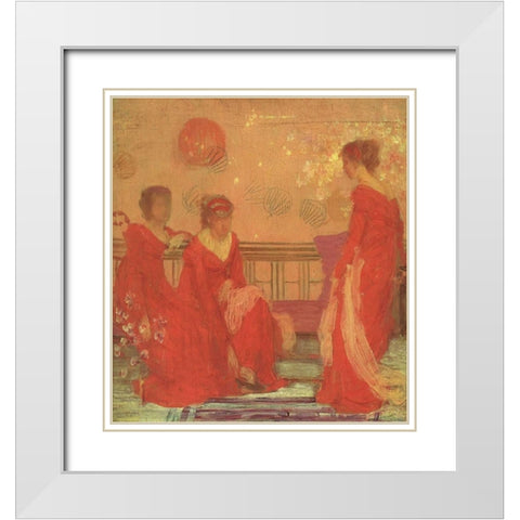 Harmony In Flesh Colour And Red 1869 White Modern Wood Framed Art Print with Double Matting by Whistler, James McNeill