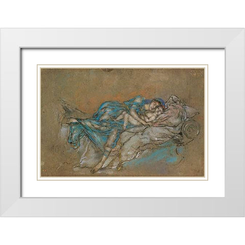 Mother And Child The Pearl 1880 White Modern Wood Framed Art Print with Double Matting by Whistler, James McNeill