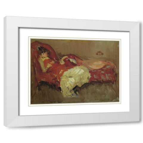 Note In Red The Siesta 1883 White Modern Wood Framed Art Print with Double Matting by Whistler, James McNeill