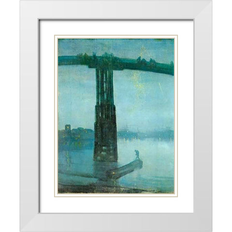 Old Battersea Bridge White Modern Wood Framed Art Print with Double Matting by Whistler, James McNeill
