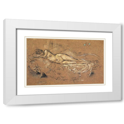 Reclining Nude 1900 White Modern Wood Framed Art Print with Double Matting by Whistler, James McNeill