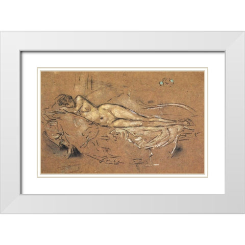 Reclining Nude 1900 White Modern Wood Framed Art Print with Double Matting by Whistler, James McNeill