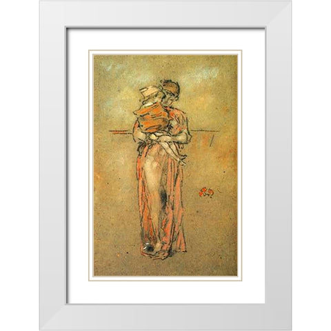 Rose And Red Little Pink Cap 1889 White Modern Wood Framed Art Print with Double Matting by Whistler, James McNeill