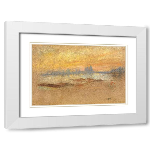 Sunset Red And Gold Salute 1880 White Modern Wood Framed Art Print with Double Matting by Whistler, James McNeill