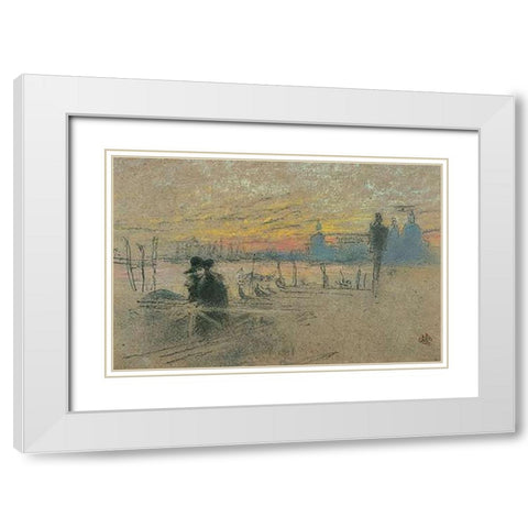 Sunset Red And Gold The Gondolier 1880 White Modern Wood Framed Art Print with Double Matting by Whistler, James McNeill