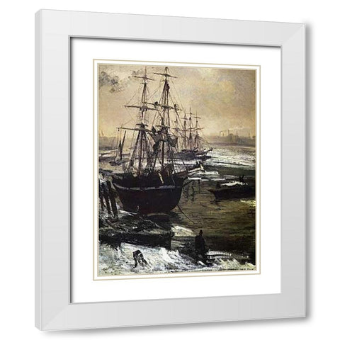 Thames On Ice White Modern Wood Framed Art Print with Double Matting by Whistler, James McNeill