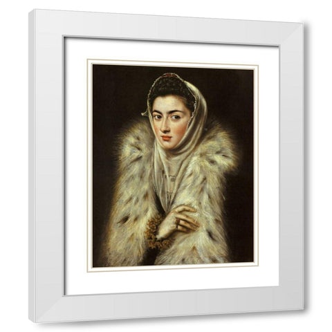 A Lady In A Fur Wrap White Modern Wood Framed Art Print with Double Matting by El Greco