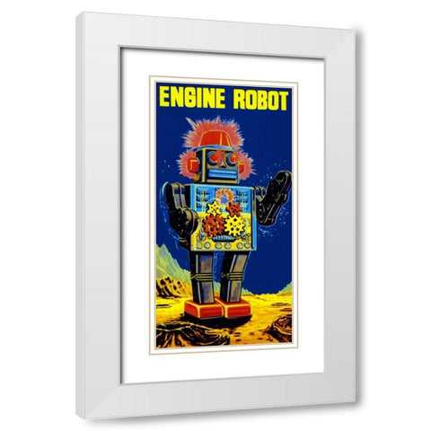Engine Robot White Modern Wood Framed Art Print with Double Matting by Retrobot