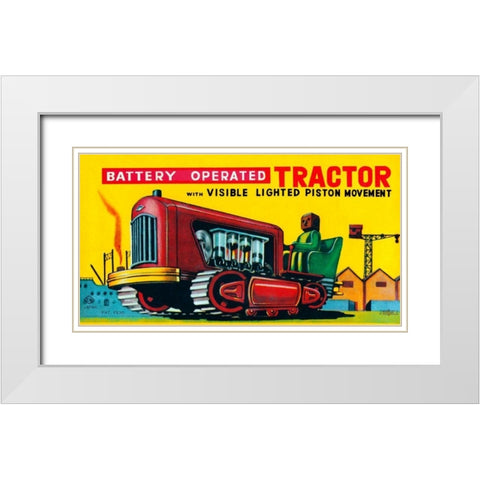 Battery Operated Tractor White Modern Wood Framed Art Print with Double Matting by Retrobot