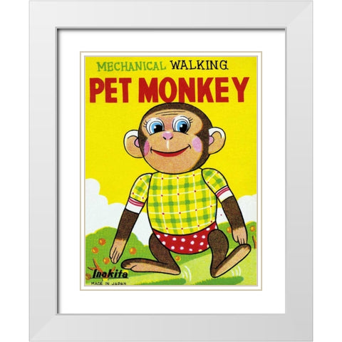 Mechanical Walking Pet Monkey White Modern Wood Framed Art Print with Double Matting by Retrobot