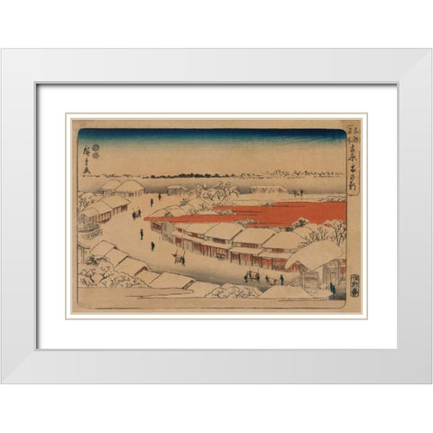 Morning snow at Yoshiwara White Modern Wood Framed Art Print with Double Matting by Hiroshige, Ando