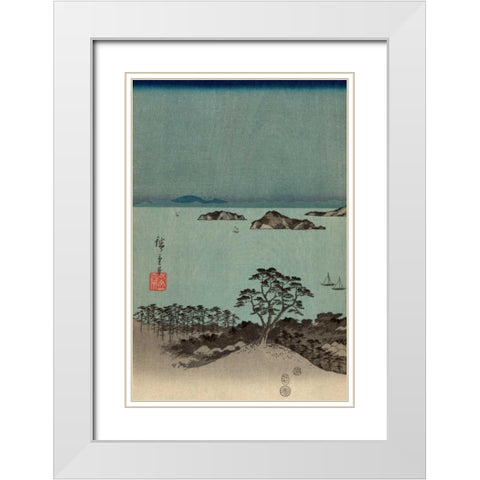 Evening view of the eight famous sites at Kanazawa in Musashi Province #1 White Modern Wood Framed Art Print with Double Matting by Hiroshige, Ando