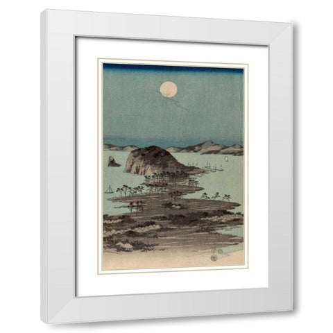 Evening view of the eight famous sites at Kanazawa in Musashi Province #2 White Modern Wood Framed Art Print with Double Matting by Hiroshige, Ando