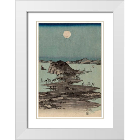 Evening view of the eight famous sites at Kanazawa in Musashi Province #2 White Modern Wood Framed Art Print with Double Matting by Hiroshige, Ando