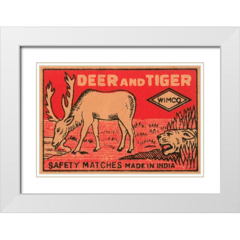 Deer and Tiger Safety Matches White Modern Wood Framed Art Print with Double Matting by Phillumenart