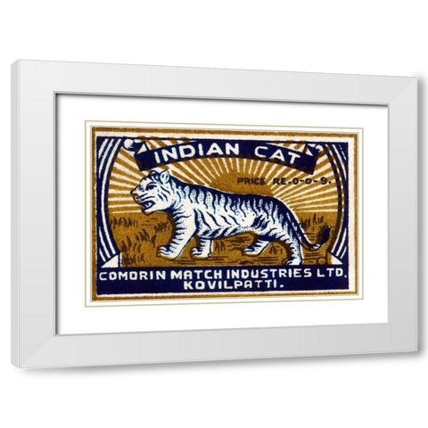 Indian Cat White Modern Wood Framed Art Print with Double Matting by Phillumenart