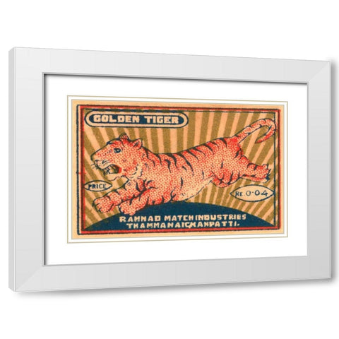 Golden Tiger White Modern Wood Framed Art Print with Double Matting by Unknown