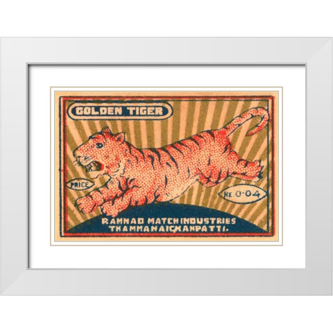 Golden Tiger White Modern Wood Framed Art Print with Double Matting by Unknown