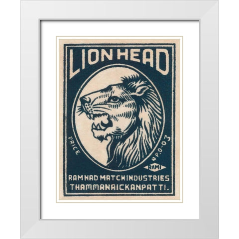 Lion Head White Modern Wood Framed Art Print with Double Matting by Phillumenart