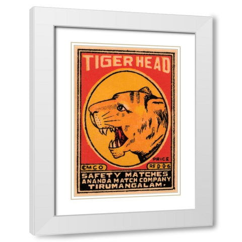 Tiger Head Safety Matches White Modern Wood Framed Art Print with Double Matting by Phillumenart