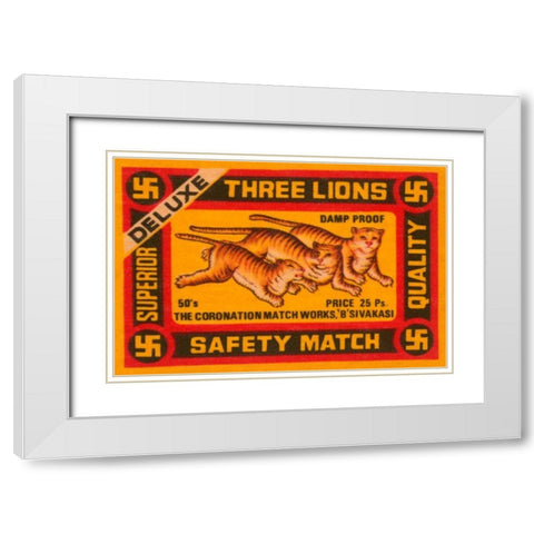Three Lions Safety Match White Modern Wood Framed Art Print with Double Matting by Phillumenart
