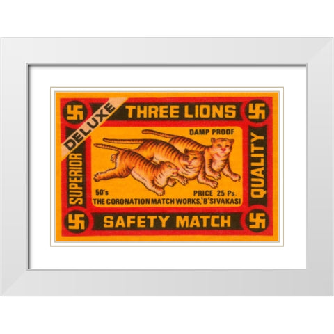Three Lions Safety Match White Modern Wood Framed Art Print with Double Matting by Phillumenart