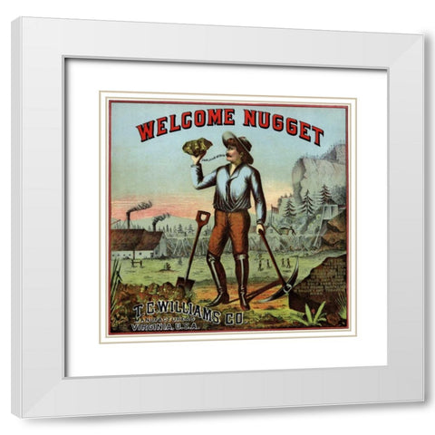 Welcome Nugget Tobacco Label White Modern Wood Framed Art Print with Double Matting by Unknown