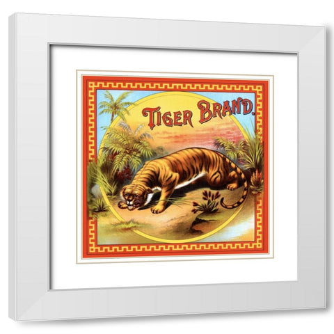 Tiger Brand Tobacco Label White Modern Wood Framed Art Print with Double Matting by Unknown