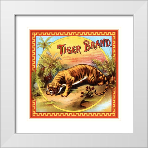 Tiger Brand Tobacco Label White Modern Wood Framed Art Print with Double Matting by Unknown