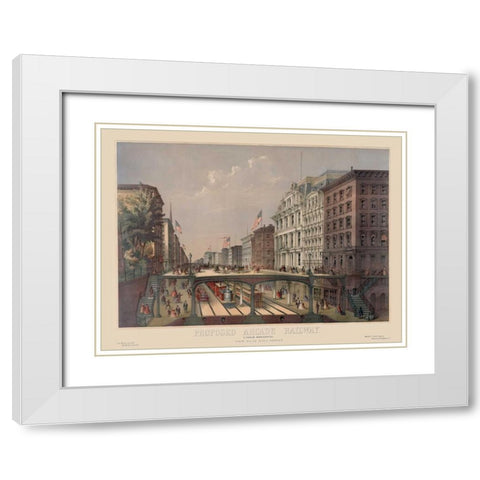 Elevated Railway Near Wall Street White Modern Wood Framed Art Print with Double Matting by Unknown
