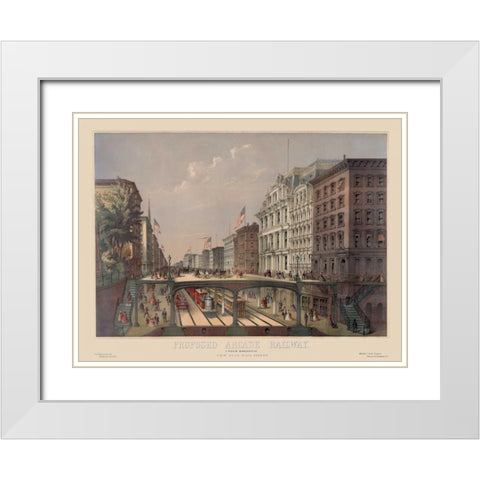 Elevated Railway Near Wall Street White Modern Wood Framed Art Print with Double Matting by Unknown