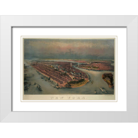 Birds-eye view of Manhattan, New York White Modern Wood Framed Art Print with Double Matting by Unknown