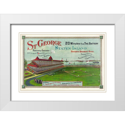 Baseball game being played at St. George Park White Modern Wood Framed Art Print with Double Matting by Unknown