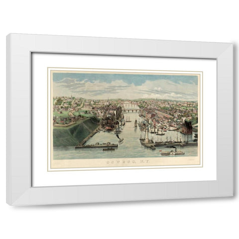 Oswego New York Harbor White Modern Wood Framed Art Print with Double Matting by Unknown