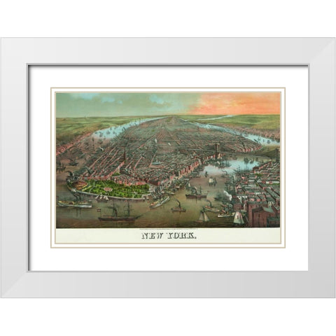 Birds-eye view of Manhattan, New York White Modern Wood Framed Art Print with Double Matting by Unknown