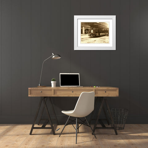 Flipping Cars. Location: Boston, Massachusetts. White Modern Wood Framed Art Print with Double Matting by Unknown