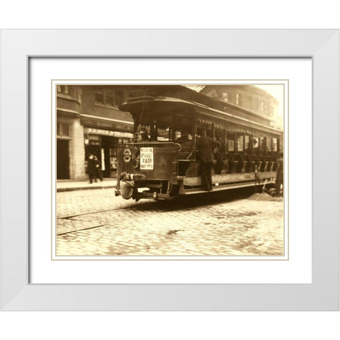 Flipping Cars. Location: Boston, Massachusetts. White Modern Wood Framed Art Print with Double Matting by Unknown