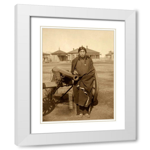 Oglala Sioux Plenty Horse Next to Cannon White Modern Wood Framed Art Print with Double Matting by Grabill, John C.H.