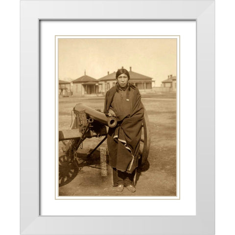 Oglala Sioux Plenty Horse Next to Cannon White Modern Wood Framed Art Print with Double Matting by Grabill, John C.H.