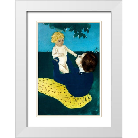 Under the Horse Chestnut Tree White Modern Wood Framed Art Print with Double Matting by Cassatt, Mary