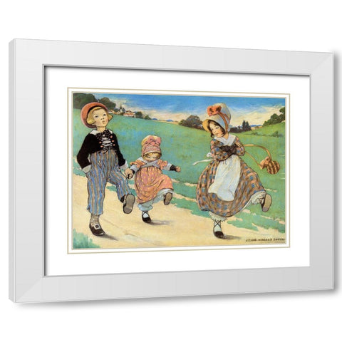 Three Children to London - One foot up One foot down White Modern Wood Framed Art Print with Double Matting by Smith, Jesse Willcox