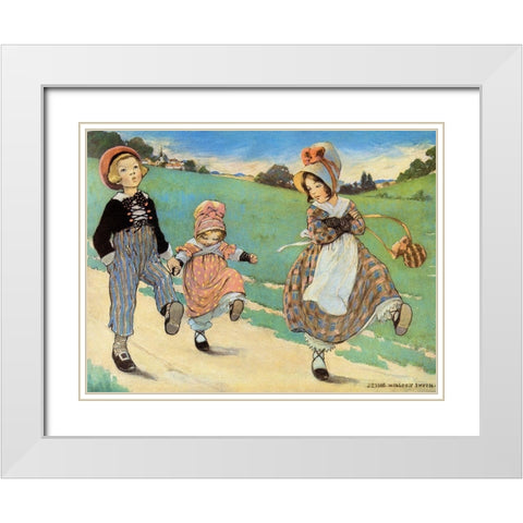 Three Children to London - One foot up One foot down White Modern Wood Framed Art Print with Double Matting by Smith, Jesse Willcox