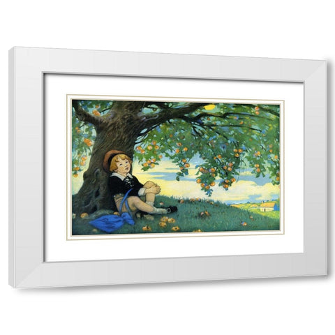 Boy Under an Apple Tree White Modern Wood Framed Art Print with Double Matting by Smith, Jesse Willcox