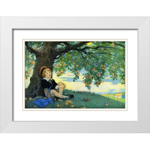 Boy Under an Apple Tree White Modern Wood Framed Art Print with Double Matting by Smith, Jesse Willcox