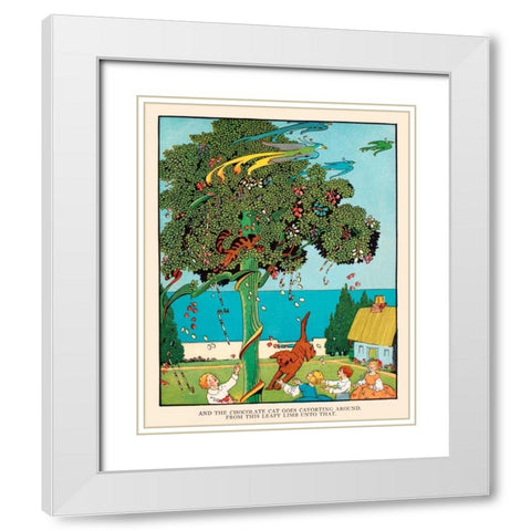 Cat Goes Cavorting White Modern Wood Framed Art Print with Double Matting by Field, Eugene