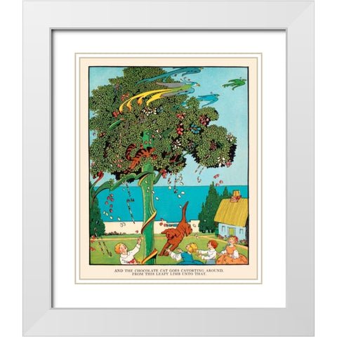 Cat Goes Cavorting White Modern Wood Framed Art Print with Double Matting by Field, Eugene
